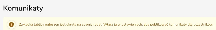 Ostrzeżenie o ukrytej zakładce tablicy ogłoszeń w zakładce Komunikaty