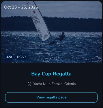 Regatta tile on the regatta list with the regatta list image, dates, classes, name and venue
