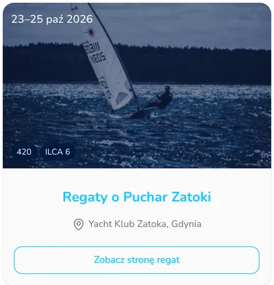 Kafelek regat na liście regat z obrazem dla listy regat, datami, klasami, nazwą i miejscem regat