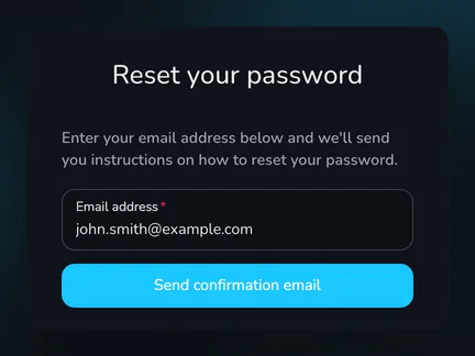 The Reset your password form with the Email address field and the Send confirmation email button