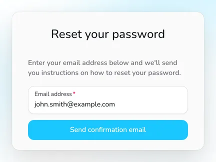 The Reset your password form with the Email address field and the Send confirmation email button